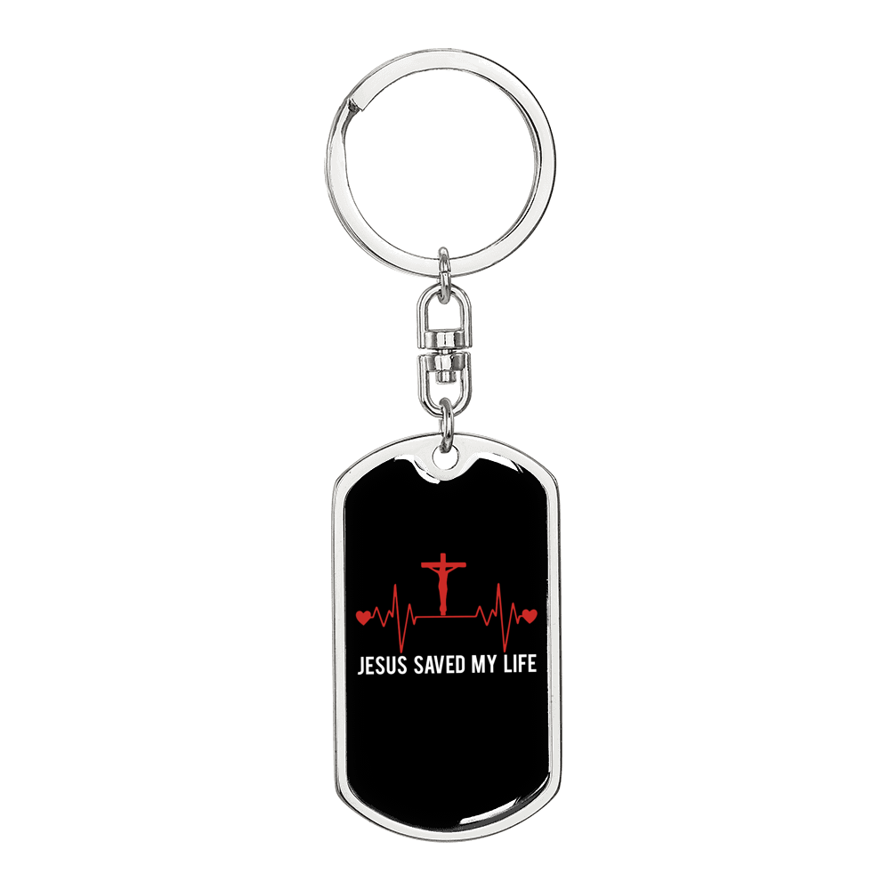 Jesus Saved My Life Pulse Keychain Stainless Steel or 18k Gold Dog Tag Keyring-Express Your Love Gifts