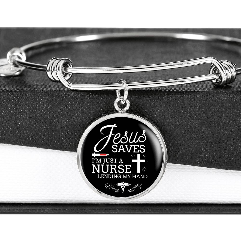 Jesus Saves I'm Just A Nurse Circle Bangle Stainless Steel or 18k Gold-Express Your Love Gifts