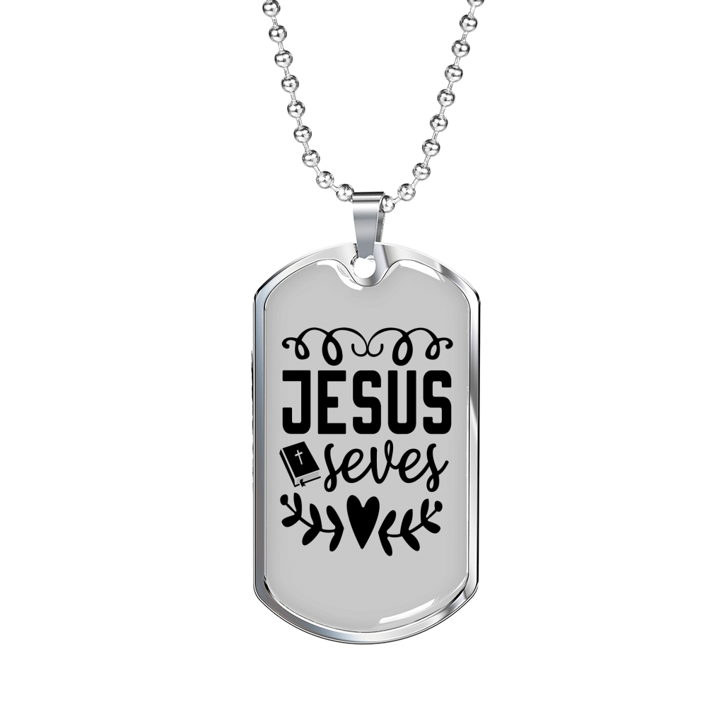 Jesus Seves Christian Necklace Stainless Steel or 18k Gold Dog Tag 24" Chain-Express Your Love Gifts