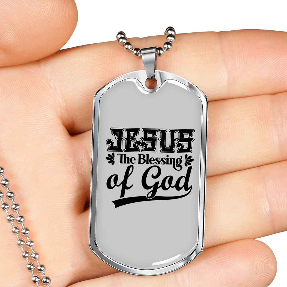 Jesus The Blessing Christian Necklace Stainless Steel or 18k Gold Dog Tag 24" Chain-Express Your Love Gifts