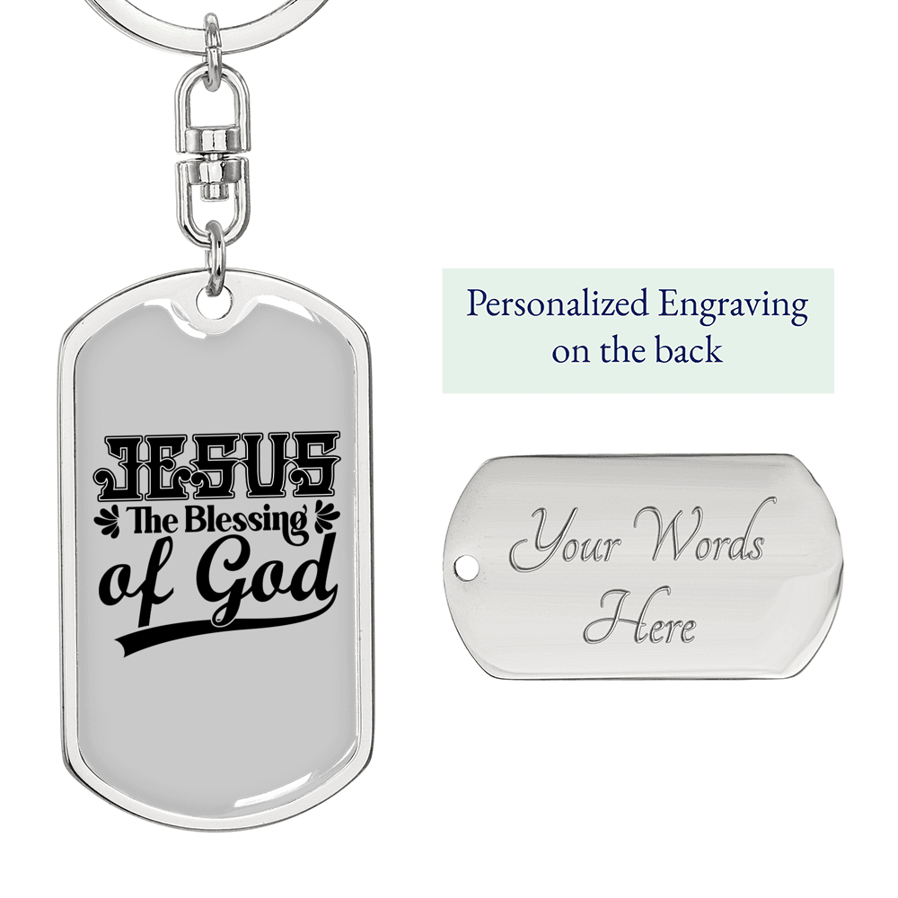 Jesus The Blessing Keychain Stainless Steel or 18k Gold Dog Tag Keyring-Express Your Love Gifts