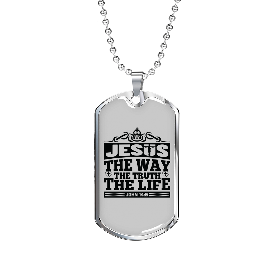 Jesus The Way Black Christian Necklace Stainless Steel or 18k Gold Dog Tag 24" Chain-Express Your Love Gifts