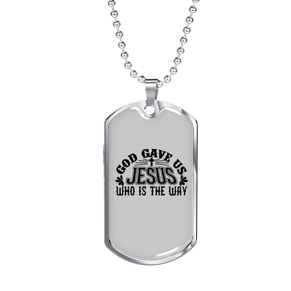 Jesus The Way Christian Necklace Stainless Steel or 18k Gold Dog Tag 24" Chain-Express Your Love Gifts