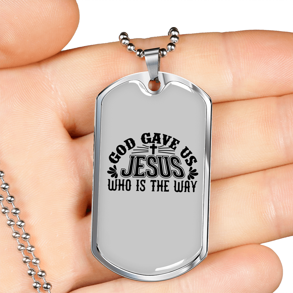 Jesus The Way Christian Necklace Stainless Steel or 18k Gold Dog Tag 24" Chain-Express Your Love Gifts