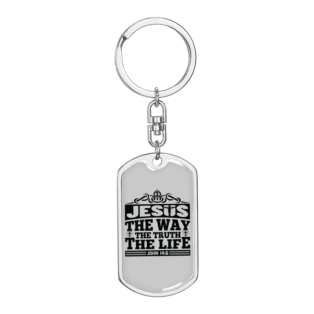 Jesus The Way John 14:6 Black Keychain Stainless Steel or 18k Gold Dog Tag Keyri;-Express Your Love Gifts
