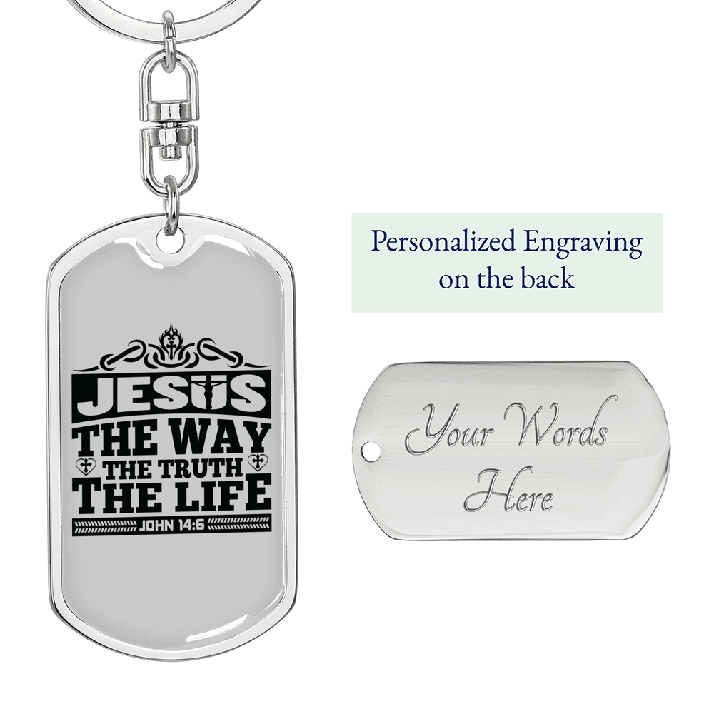 Jesus The Way John 14:6 Black Keychain Stainless Steel or 18k Gold Dog Tag Keyri;-Express Your Love Gifts