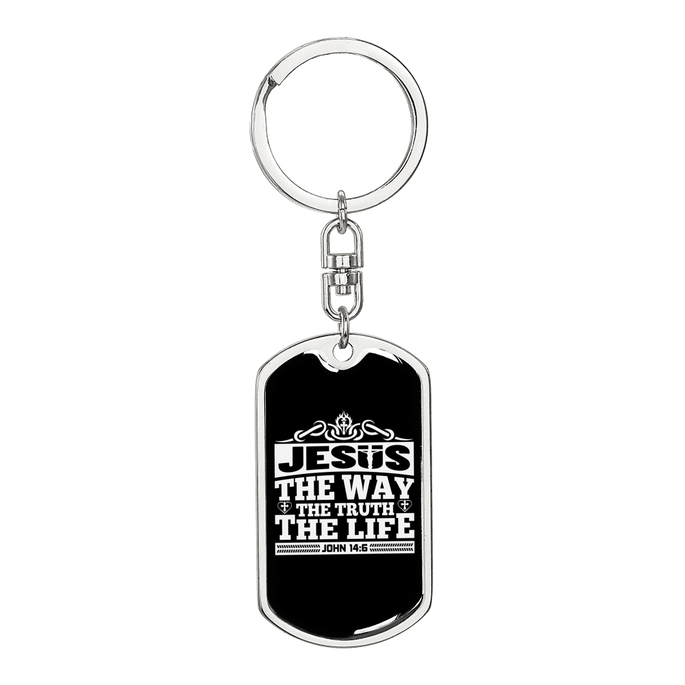 Jesus The Way John 14:6 Keychain Stainless Steel or 18k Gold Dog Tag Keyring-Express Your Love Gifts