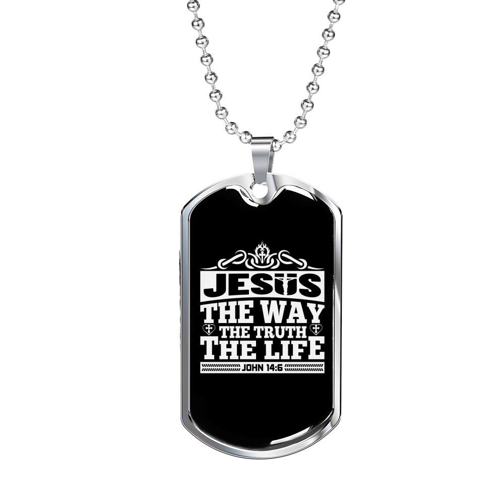 Jesus The Way White Christian Necklace Stainless Steel or 18k Gold Dog Tag 24" Chain-Express Your Love Gifts