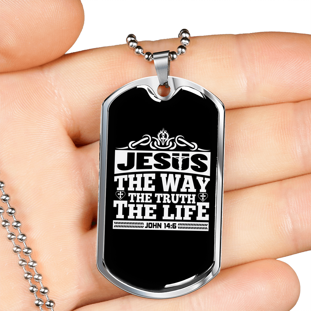 Jesus The Way White Christian Necklace Stainless Steel or 18k Gold Dog Tag 24" Chain-Express Your Love Gifts