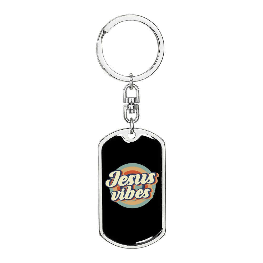Jesus Vibes Keychain Stainless Steel or 18k Gold Dog Tag Keyring-Express Your Love Gifts