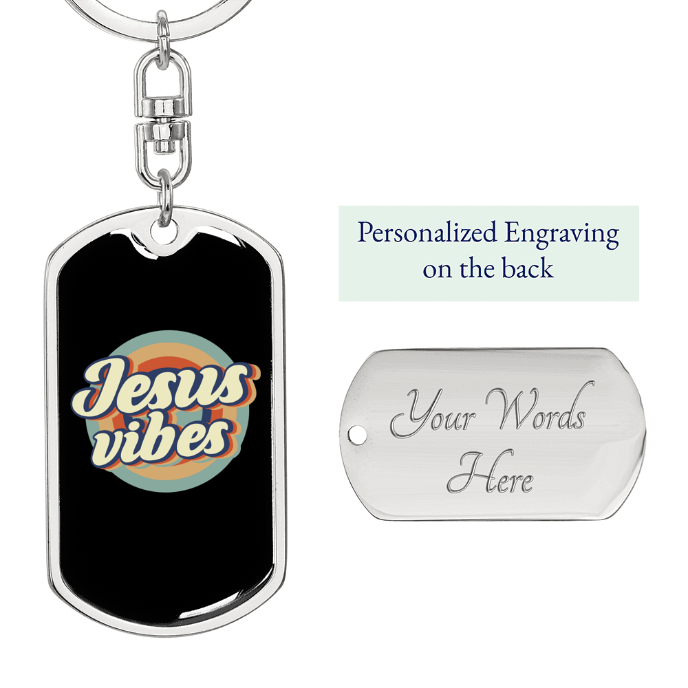 Jesus Vibes Keychain Stainless Steel or 18k Gold Dog Tag Keyring-Express Your Love Gifts