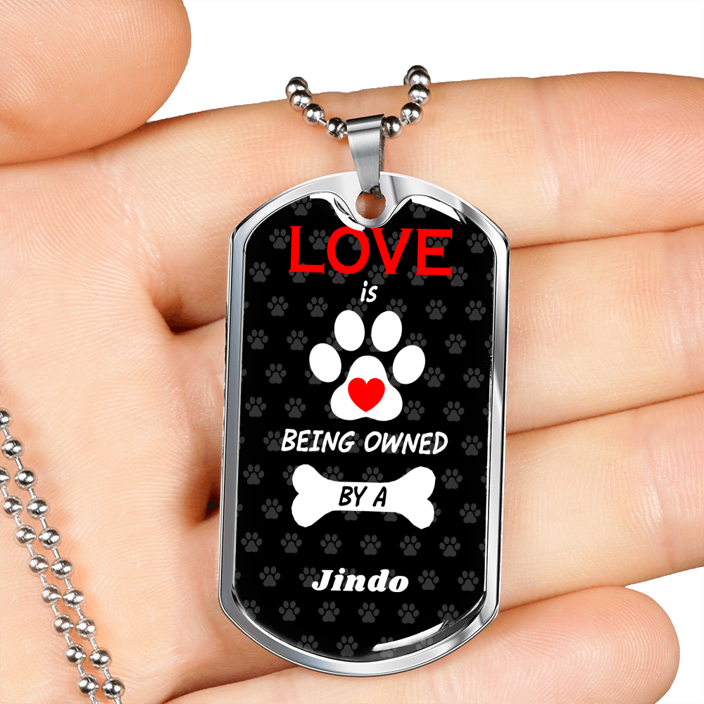 Jindo Love Is Stainless Steel or 18k Gold Dog Tag 24" Chain-Express Your Love Gifts