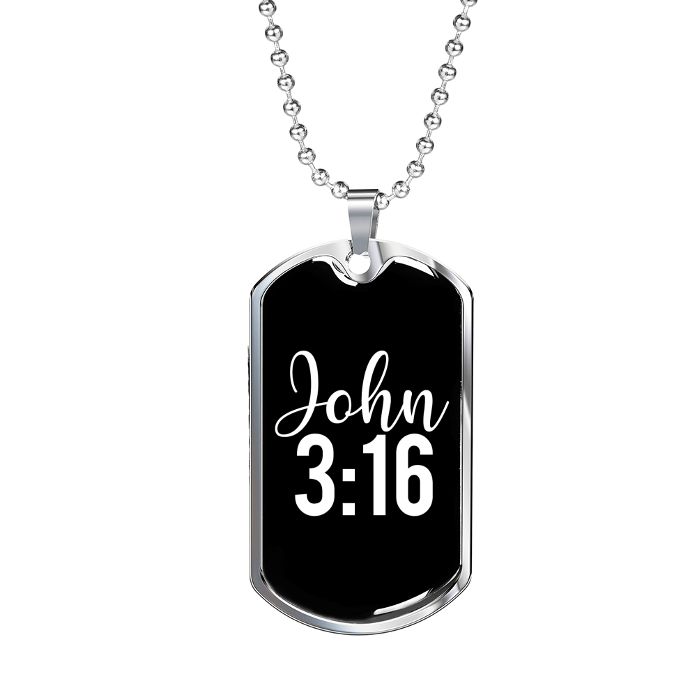 John 3:16 Christian Necklace Stainless Steel or 18k Gold Dog Tag 24-Express Your Love Gifts