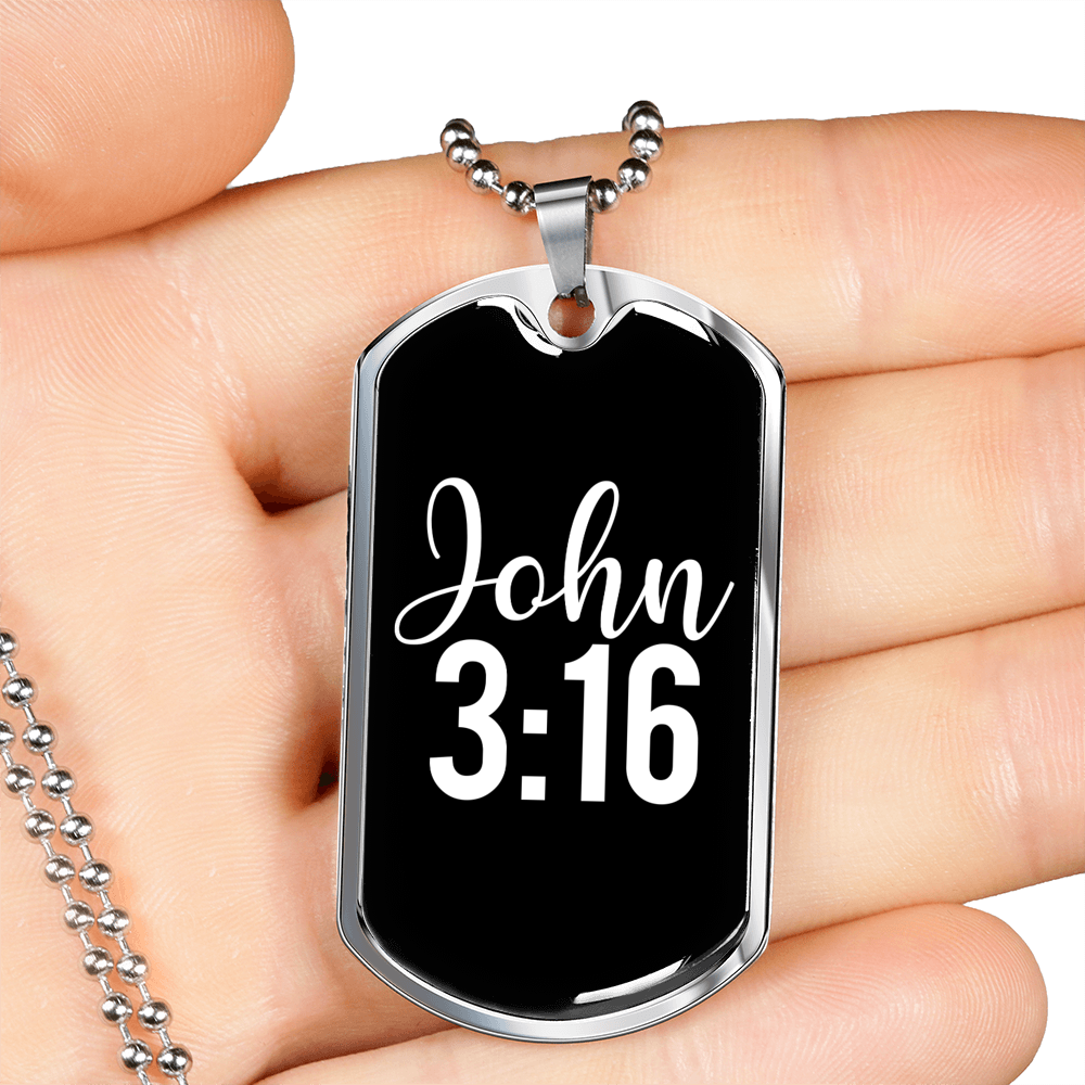 John 3:16 Christian Necklace Stainless Steel or 18k Gold Dog Tag 24-Express Your Love Gifts
