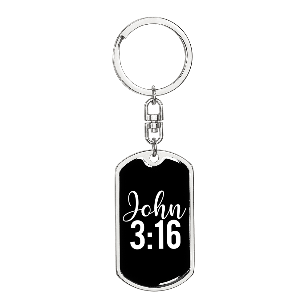 John 3:16 Keychain Stainless Steel or 18k Gold Dog Tag Keyring-Express Your Love Gifts