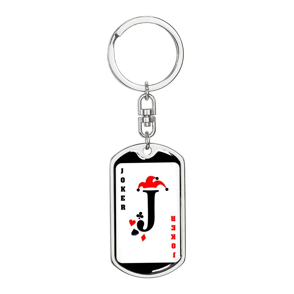 Joker Card Keychain Dog Tag Stainless Steel or 18k Gold-Express Your Love Gifts
