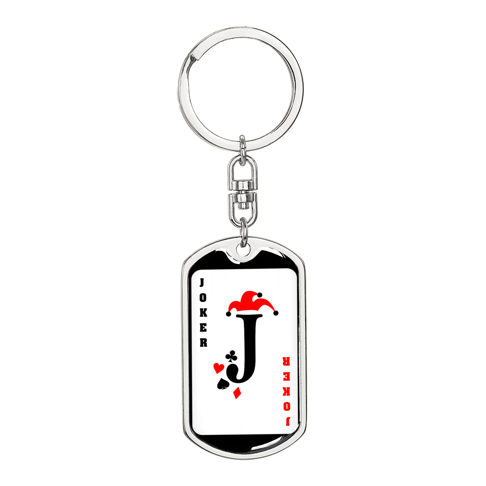 Joker Card Swivel Keychain Dog Tag Stainless Steel or 18k Gold-Express Your Love Gifts