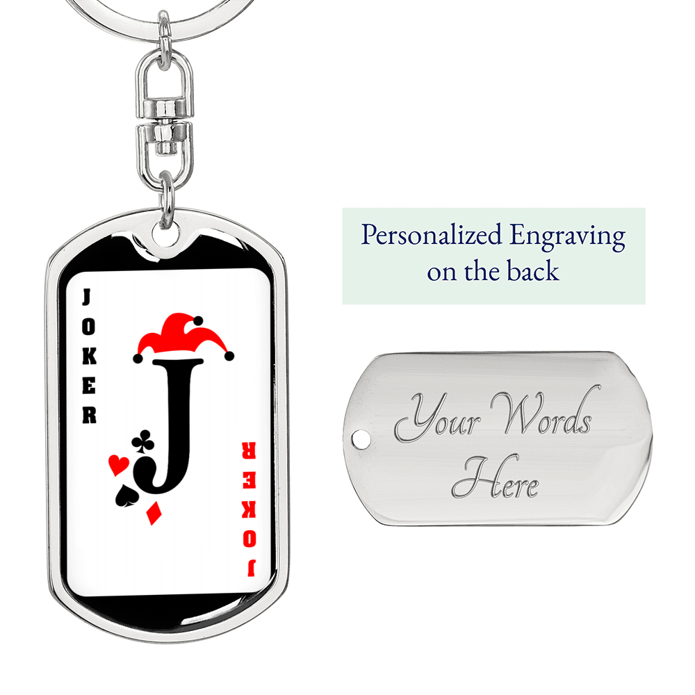 Joker Card Swivel Keychain Dog Tag Stainless Steel or 18k Gold-Express Your Love Gifts