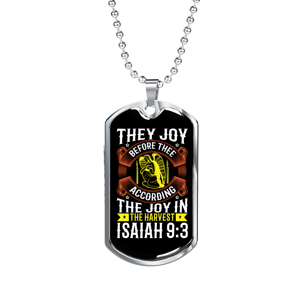 Joy Before Thee Christian Necklace Stainless Steel or 18k Gold Dog Tag 24" Chain-Express Your Love Gifts
