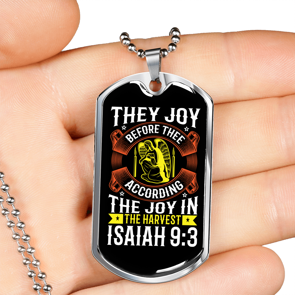 Joy Before Thee Christian Necklace Stainless Steel or 18k Gold Dog Tag 24" Chain-Express Your Love Gifts