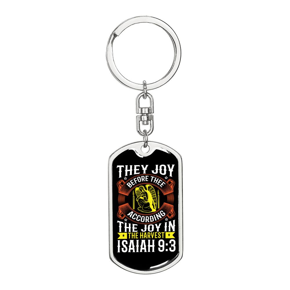 Joy Before Thee Isaiah 9:3 Keychain Stainless Steel or 18k Gold Dog Tag Keyring-Express Your Love Gifts