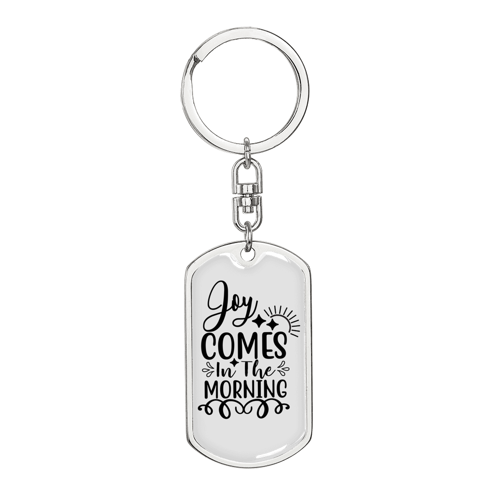 Joy Comes Keychain Stainless Steel or 18k Gold Dog Tag Keyring-Express Your Love Gifts