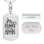 Joy Comes Keychain Stainless Steel or 18k Gold Dog Tag Keyring-Express Your Love Gifts