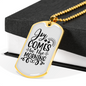 Joy Comes Morning Christian Necklace Stainless Steel or 18k Gold Dog Tag 24" Chain-Express Your Love Gifts
