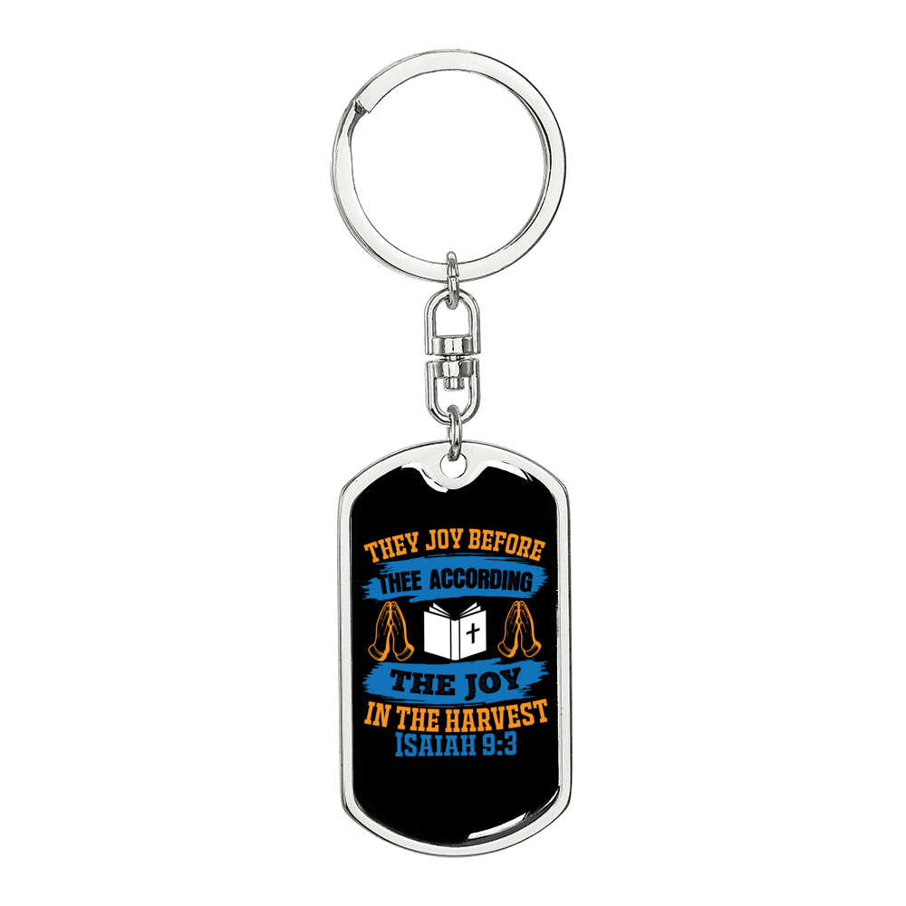 Joy In The Harvest Isaiah 9:3 Keychain Stainless Steel or 18k Gold Dog Tag Keyring-Express Your Love Gifts