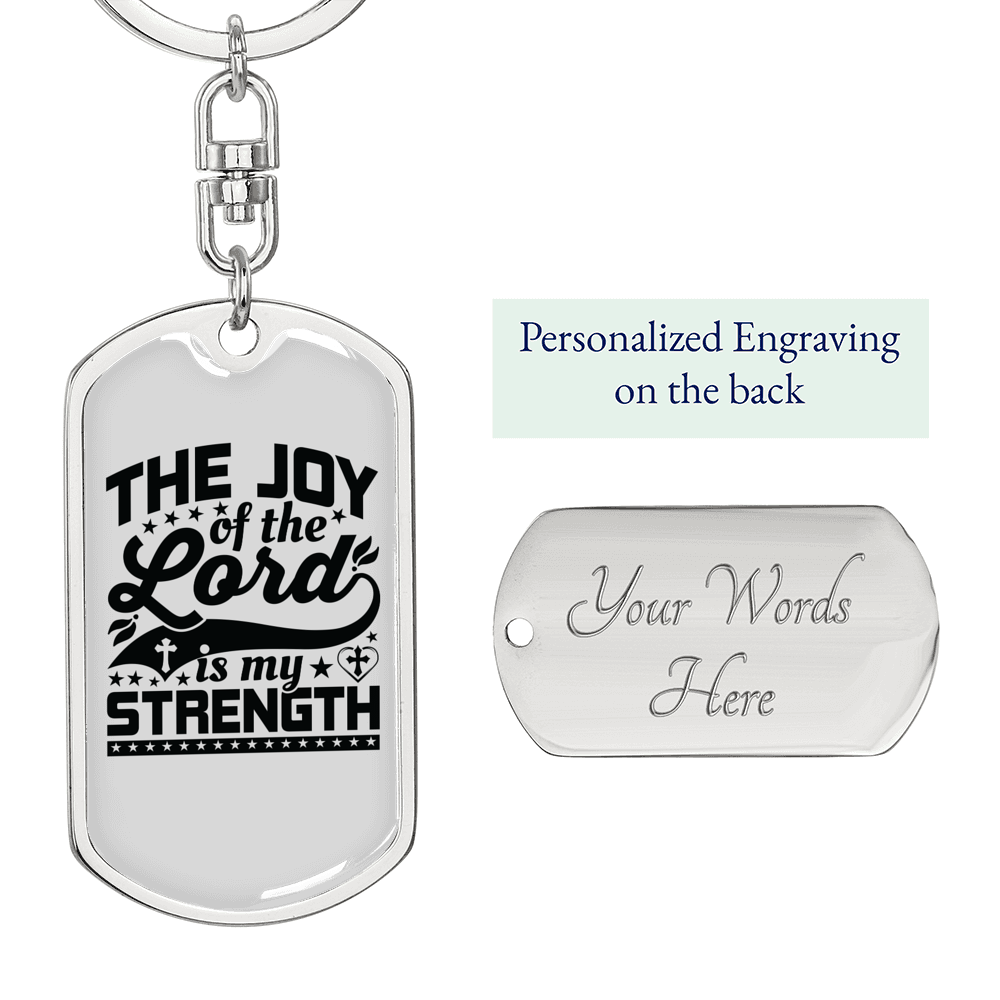 Joy Of The Lord Keychain Stainless Steel or 18k Gold Dog Tag Keyring-Express Your Love Gifts