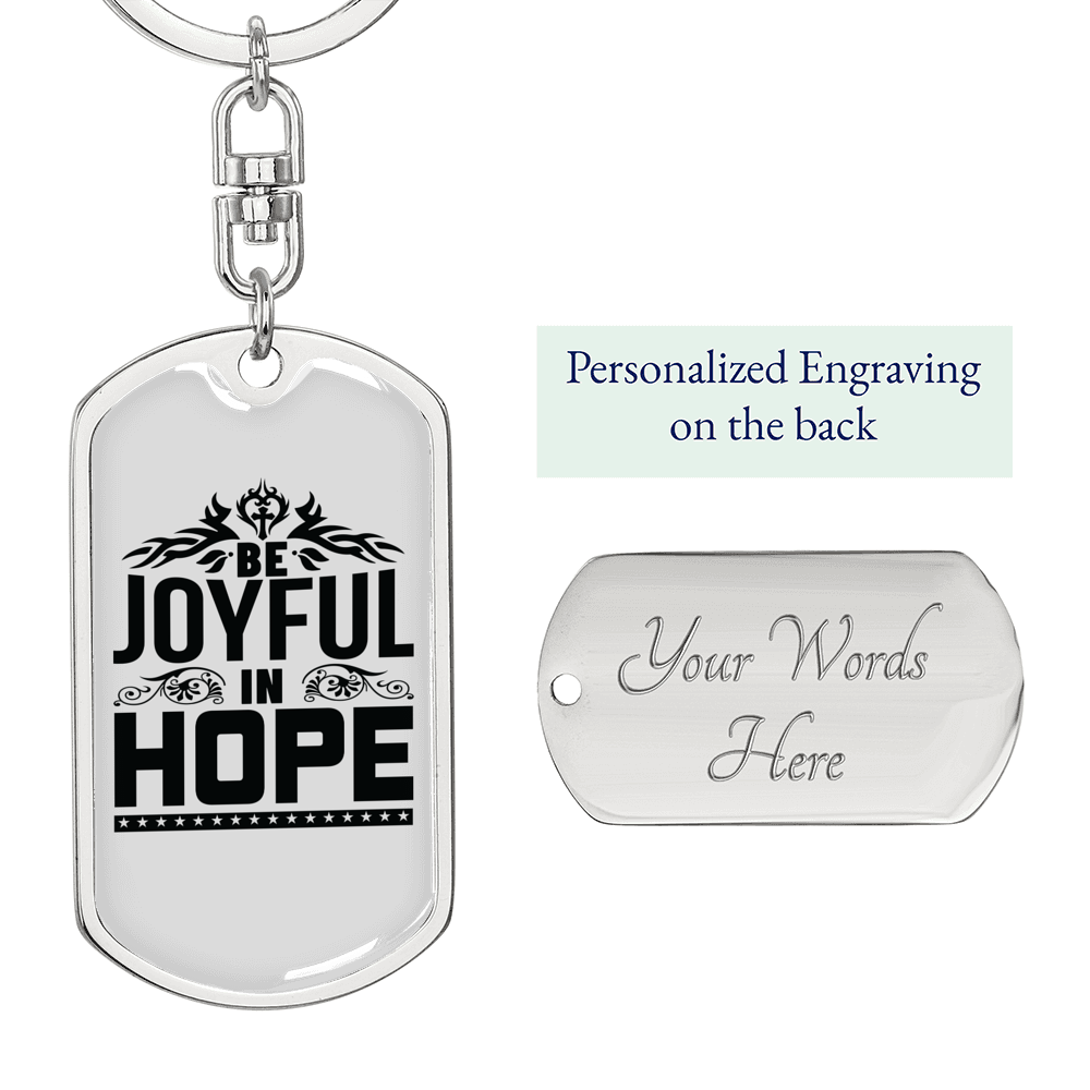 Joyful In Hope Keychain Stainless Steel or 18k Gold Dog Tag Keyring-Express Your Love Gifts