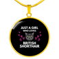 Just A Girl Cat Circle Necklace Stainless Steel or 18k Gold 18-22"-Express Your Love Gifts