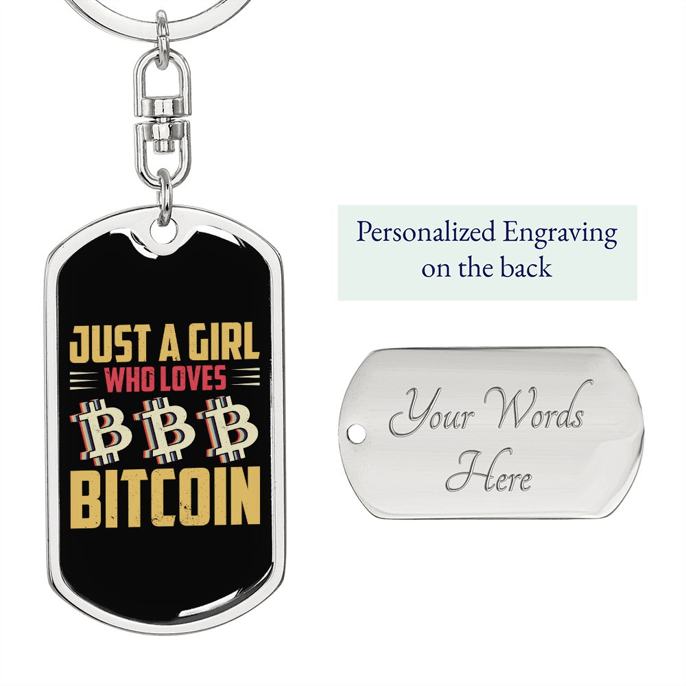 Just A Girl Crypto Keychain Stainless Steel or 18k Gold Dog Tag Keyring-Express Your Love Gifts