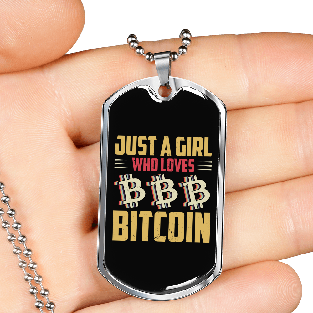 Just A Girl Crypto Necklace Stainless Steel or 18k Gold Dog Tag 24" Chain-Express Your Love Gifts