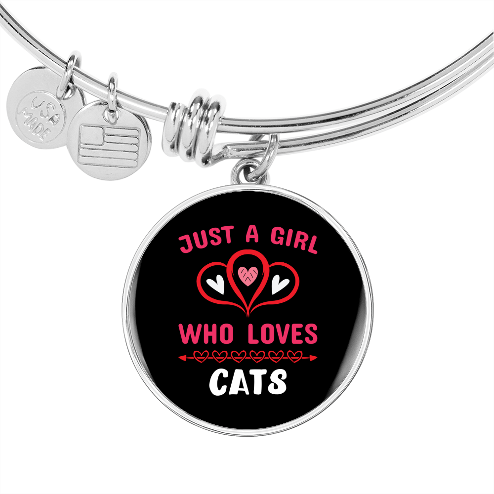 Just A Girl Hearts Cat Bracelet Stainless Steel or 18k Gold Circle Bangle-Express Your Love Gifts