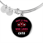 Just A Girl Hearts Cat Bracelet Stainless Steel or 18k Gold Circle Bangle-Express Your Love Gifts