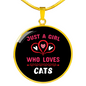 Just A Girl Hearts Cat Circle Necklace Stainless Steel or 18k Gold 18-22"-Express Your Love Gifts