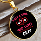 Just A Girl Hearts Cat Circle Necklace Stainless Steel or 18k Gold 18-22"-Express Your Love Gifts