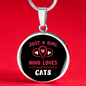 Just A Girl Hearts Cat Circle Necklace Stainless Steel or 18k Gold 18-22"-Express Your Love Gifts