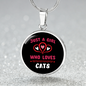 Just A Girl Hearts Cat Circle Necklace Stainless Steel or 18k Gold 18-22"-Express Your Love Gifts