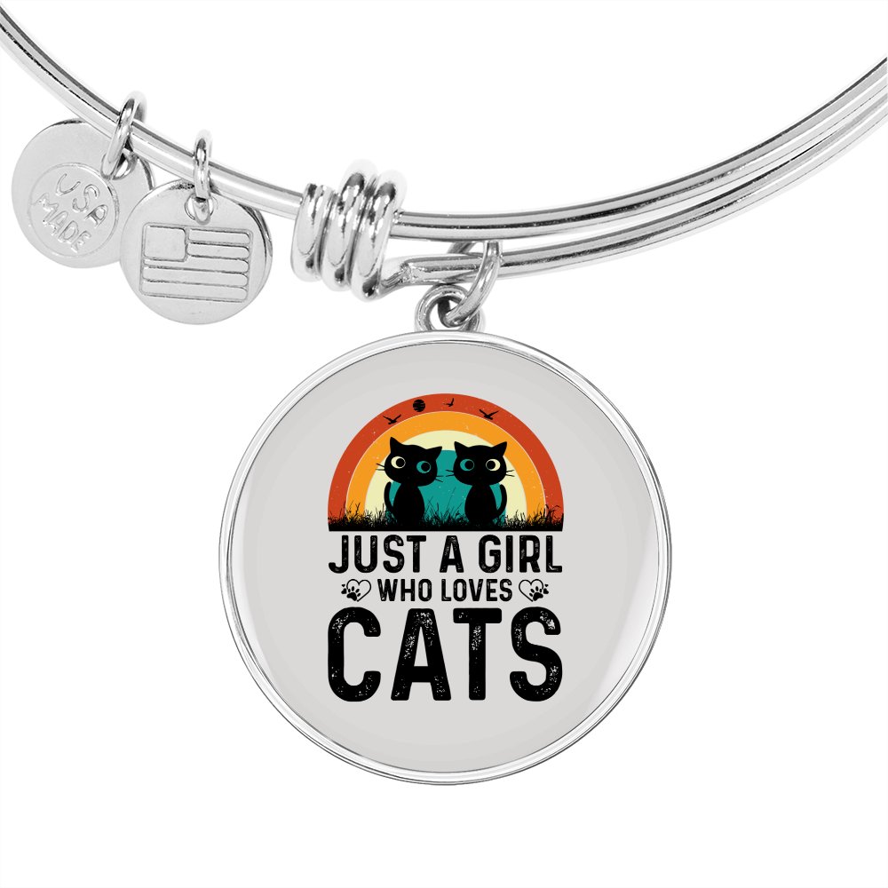 Just A Girl Who Loves Cats Bracelet Stainless Steel or 18k Gold Circle Bangle-Express Your Love Gifts
