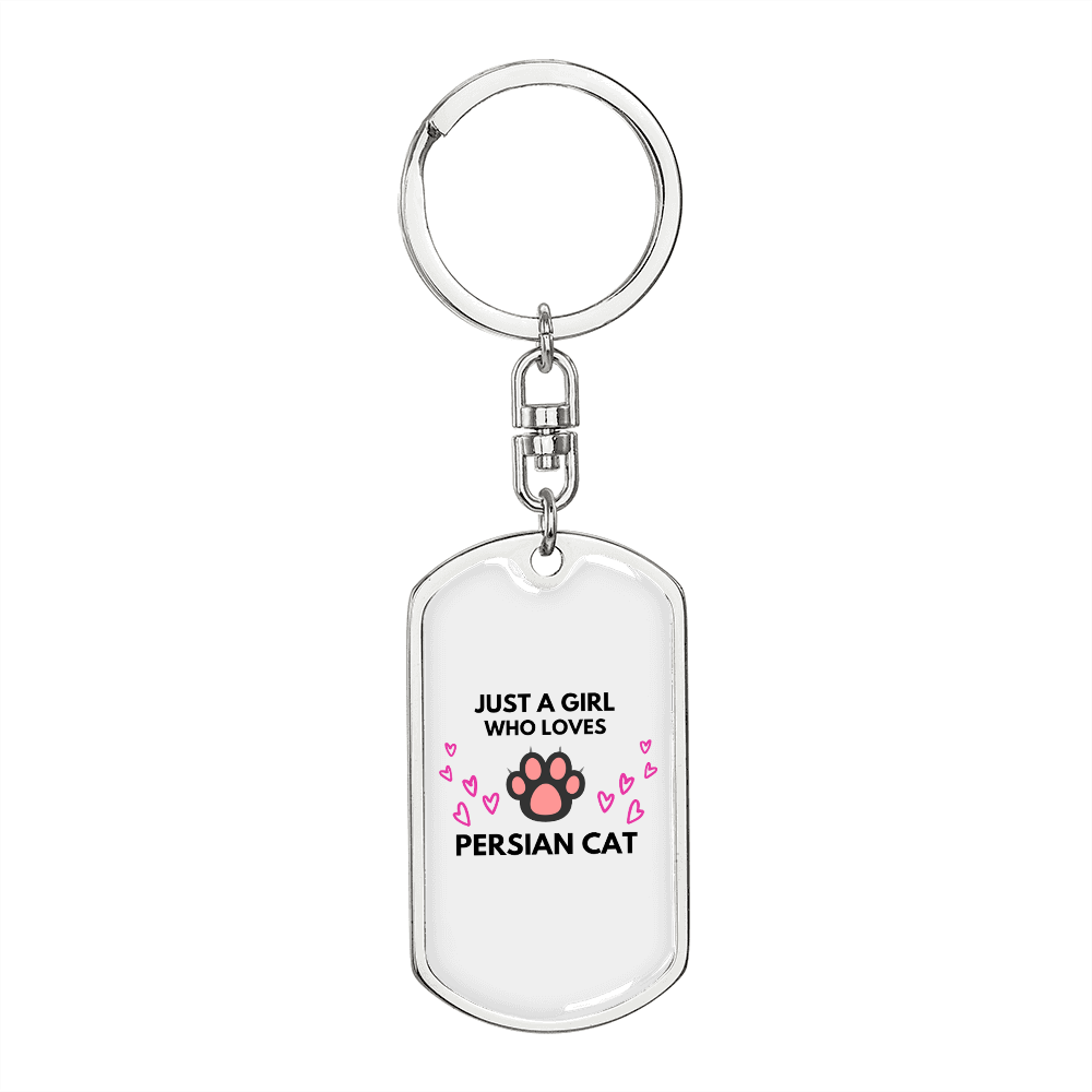 Just A Persian Cat Keychain Stainless Steel or 18k Gold Dog Tag Keyring-Express Your Love Gifts
