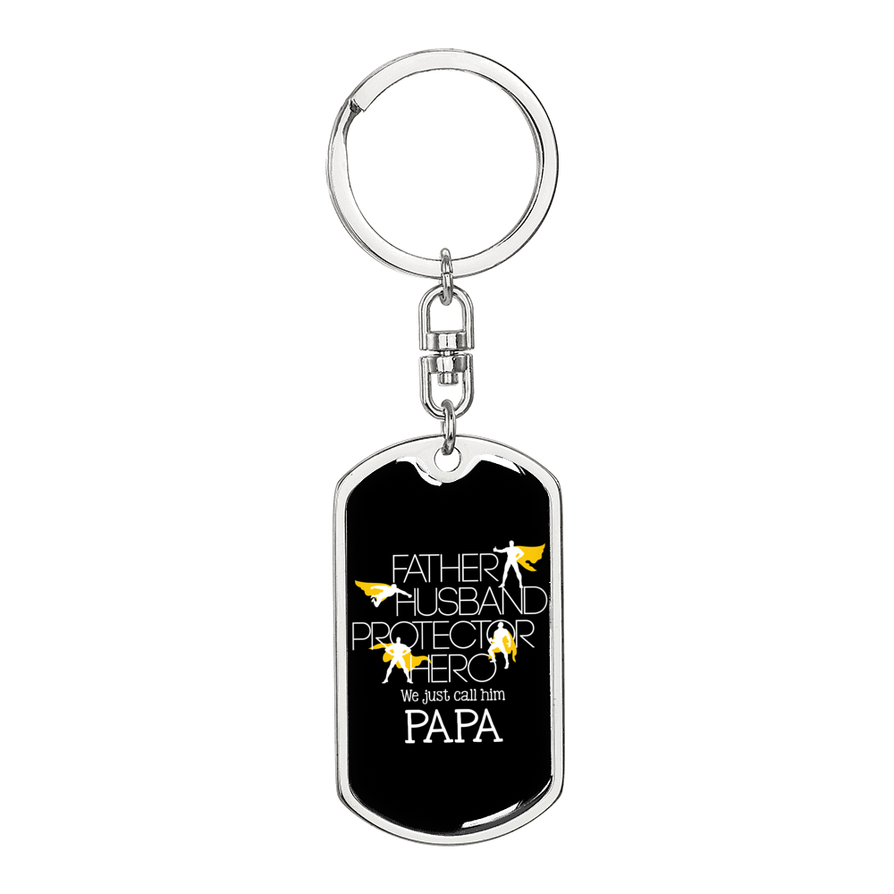 Just Call Him Papa Swivel Keychain Dog Tag Stainless Steel or 18k Gold-Express Your Love Gifts