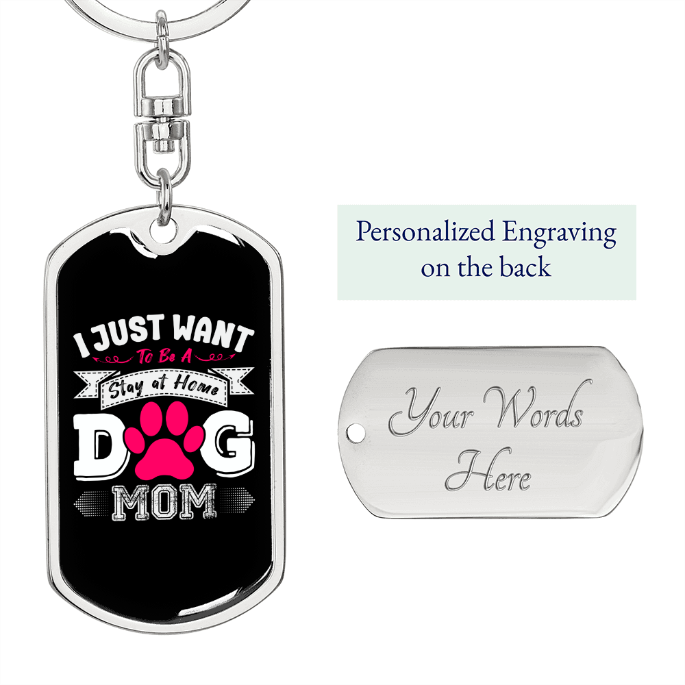 Just Dog Mom Keychain Stainless Steel or 18k Gold Dog Tag Keyring-Express Your Love Gifts
