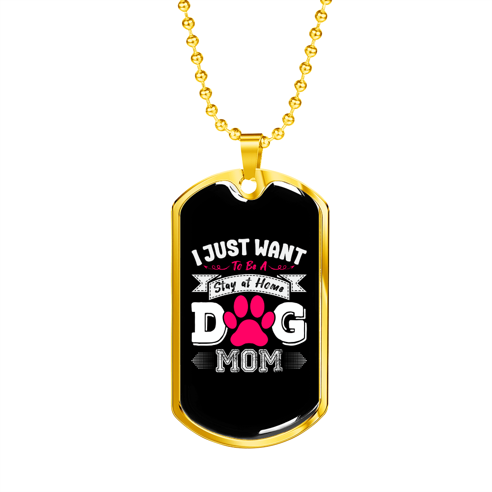 Just Dog Mom Necklace Stainless Steel or 18k Gold Dog Tag 24" Chain-Express Your Love Gifts