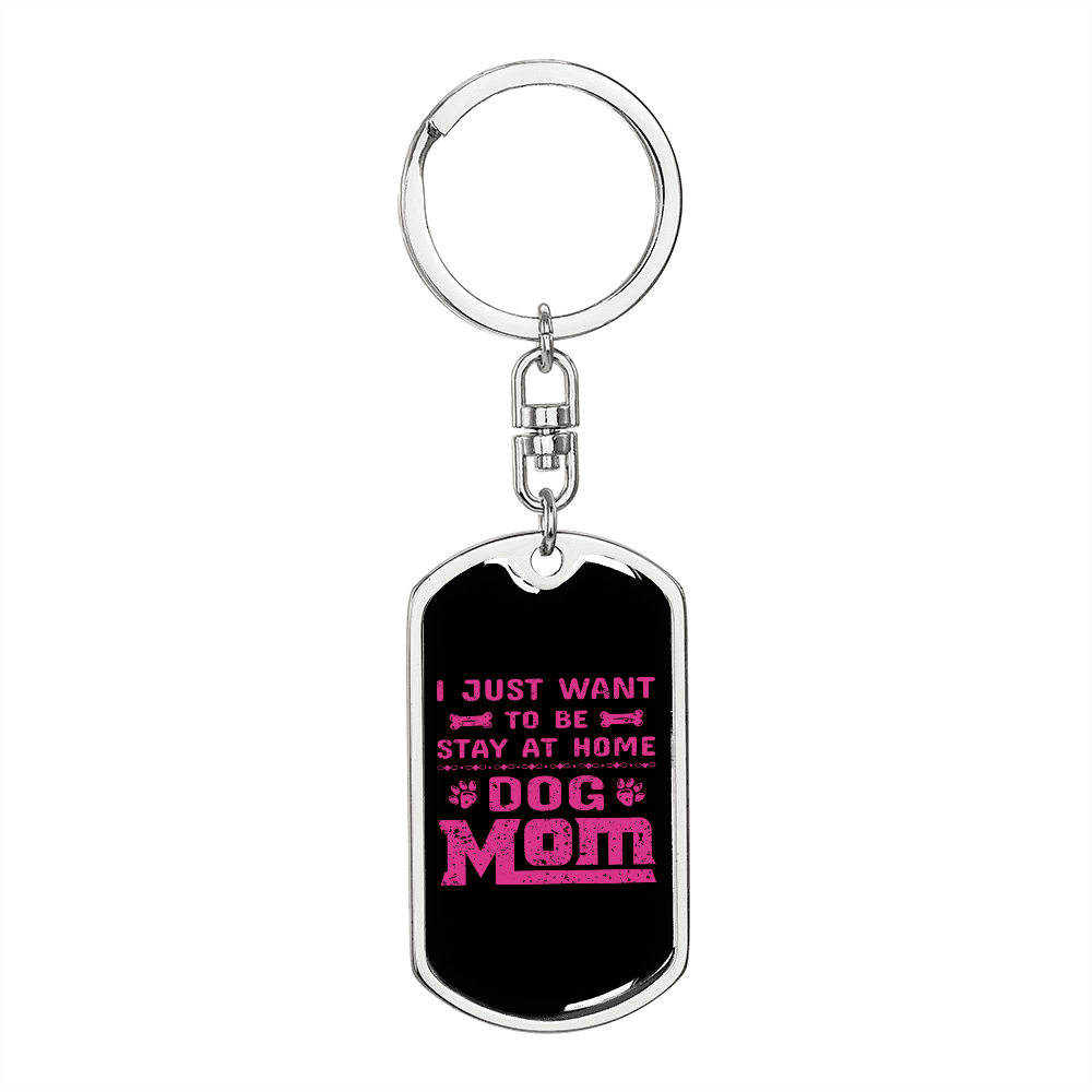 Just Dog Mom Pink Keychain Stainless Steel or 18k Gold Dog Tag Keyring-Express Your Love Gifts