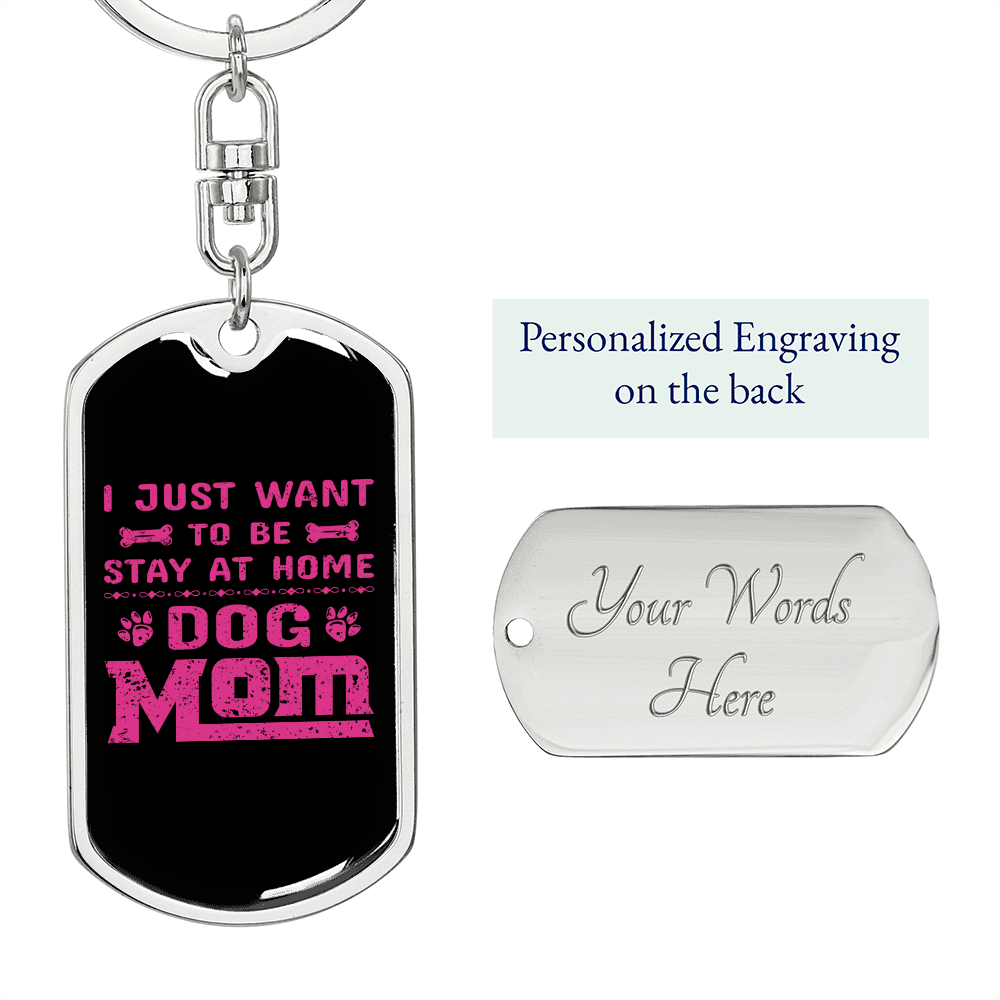 Just Dog Mom Pink Keychain Stainless Steel or 18k Gold Dog Tag Keyring-Express Your Love Gifts