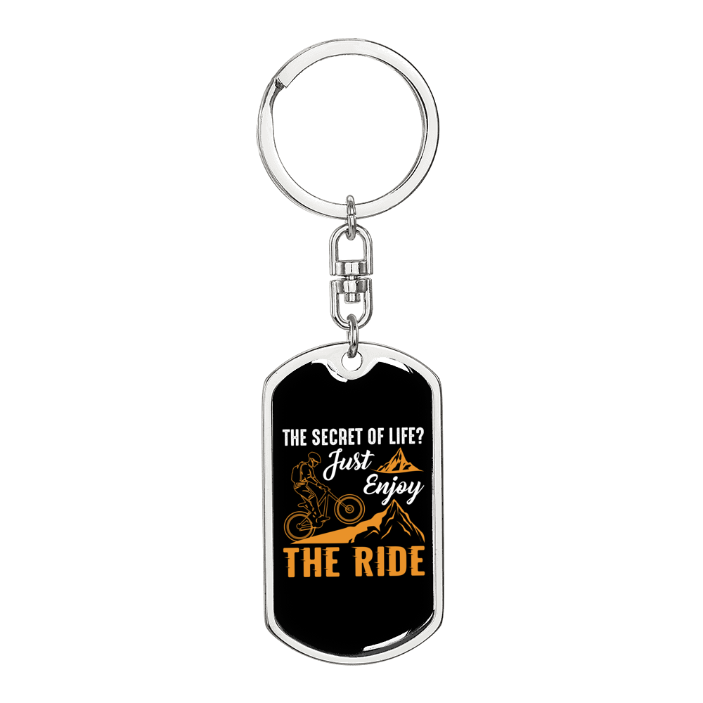 Just Enjoy The Ride Cycling Keychain Stainless Steel or 18k Gold Dog Tag Keyring-Express Your Love Gifts