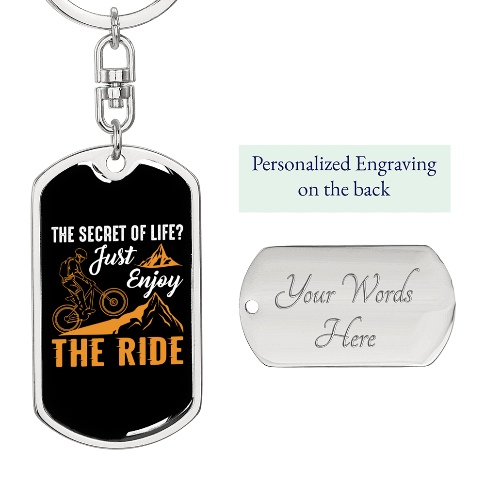 Just Enjoy The Ride Cycling Keychain Stainless Steel or 18k Gold Dog Tag Keyring-Express Your Love Gifts