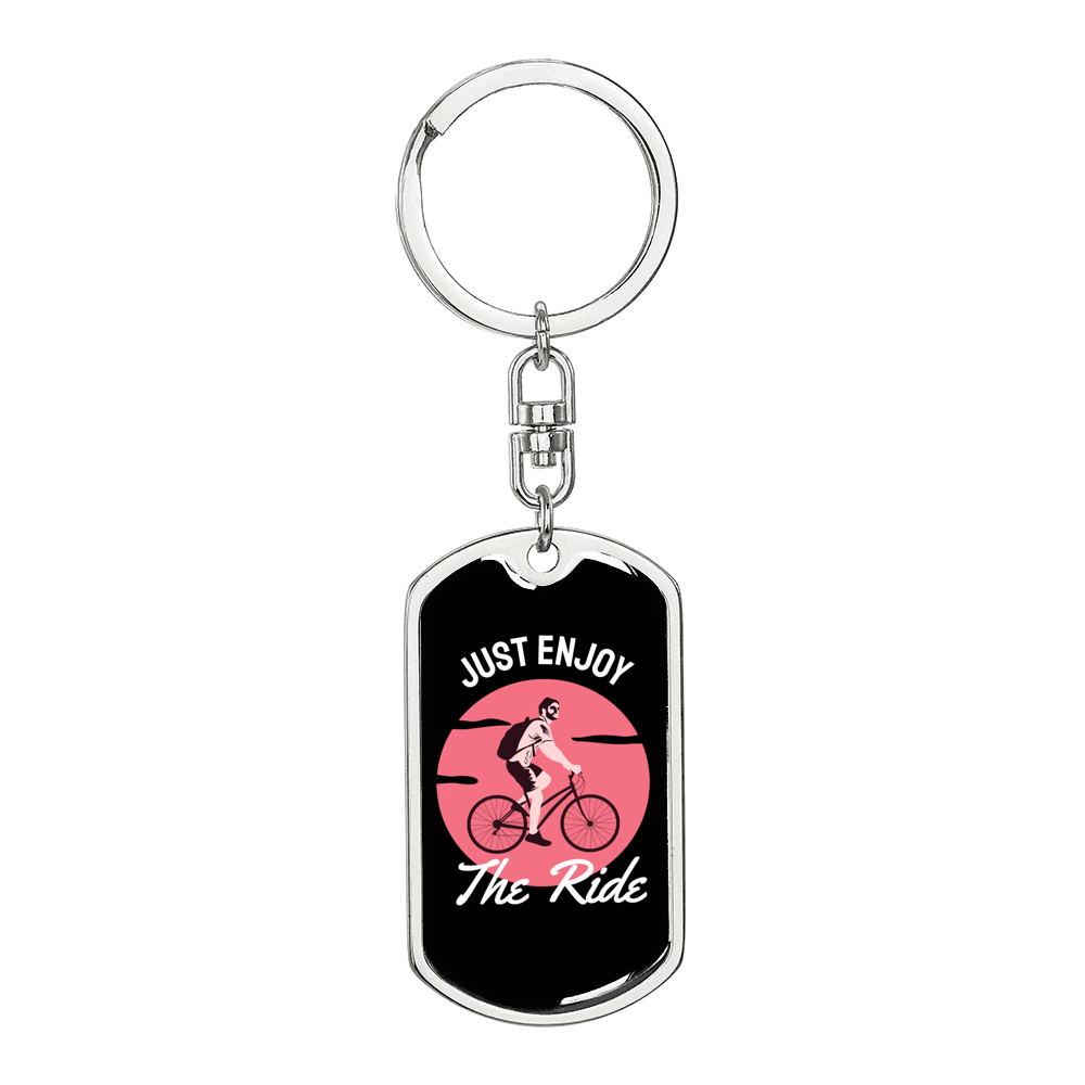 Just Enjoy The Ride Cycling Pink Keychain Stainless Steel or 18k Gold Dog Tag Keyring-Express Your Love Gifts